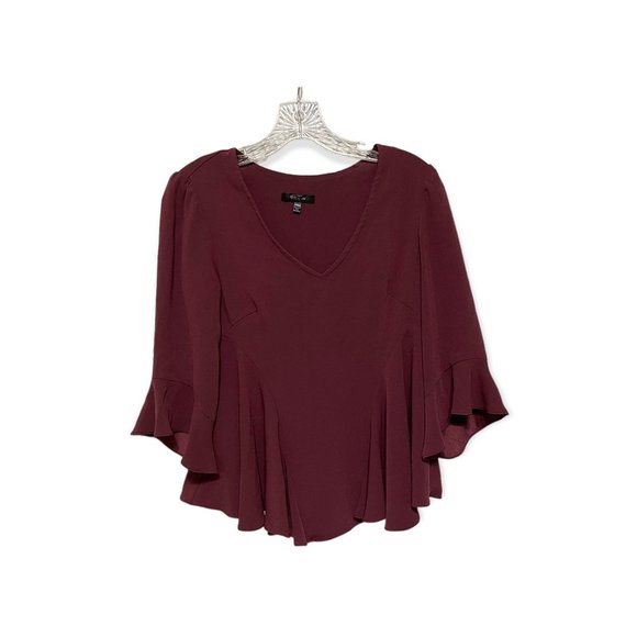 Drew Anthropologie XS Burgundy V Neck Bell Sleeve Dillone Top - Picture 3 of 7